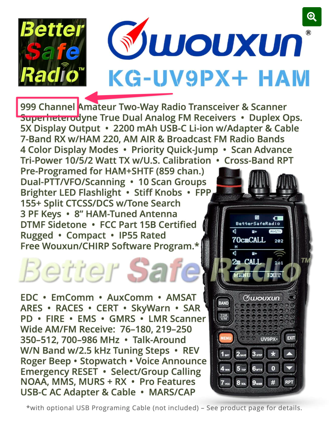 Wouxun KG-UV9PX+ marketing materials highlighint channel count