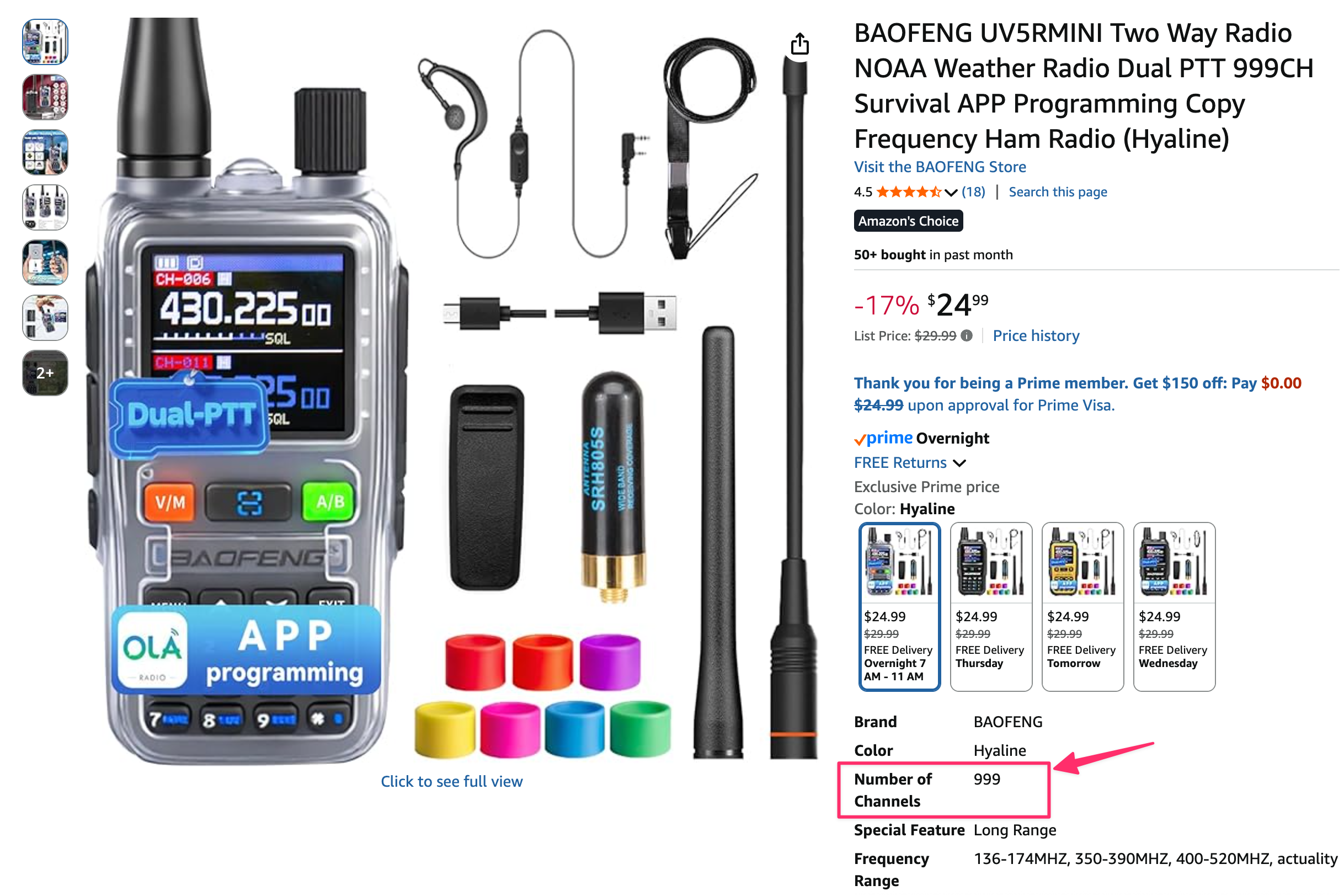 Baofeng UV-5R Mini marketing materials highlighting channel count